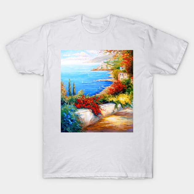 Blooming alley by the sea T-Shirt by OLHADARCHUKART